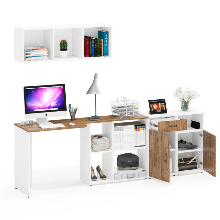 Домашние кабинеты, Стол Лидер-8 с навесной открытой полкой и двумя тумбами