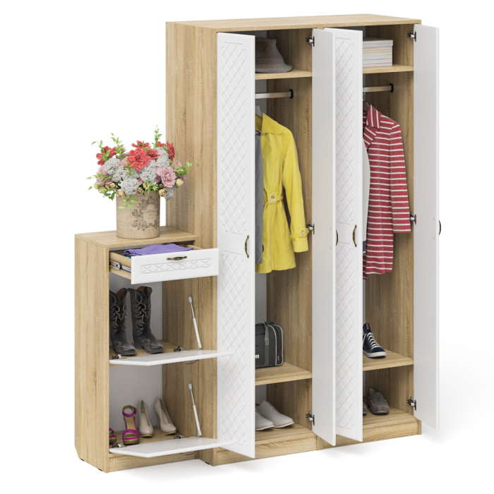 Прихожие, Тумба для обуви две секции и два шкафа в прихожую П-6 № 13 МДФ фрезеровка ромб