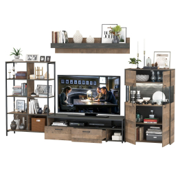 Стенка лофт в гостиную Трувор № 57 с комодом-витриной с подсветкой