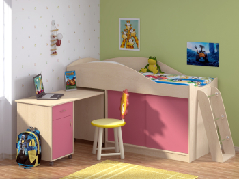 Кровать-чердак "Дюймовочка 3" (Дуб молочный)