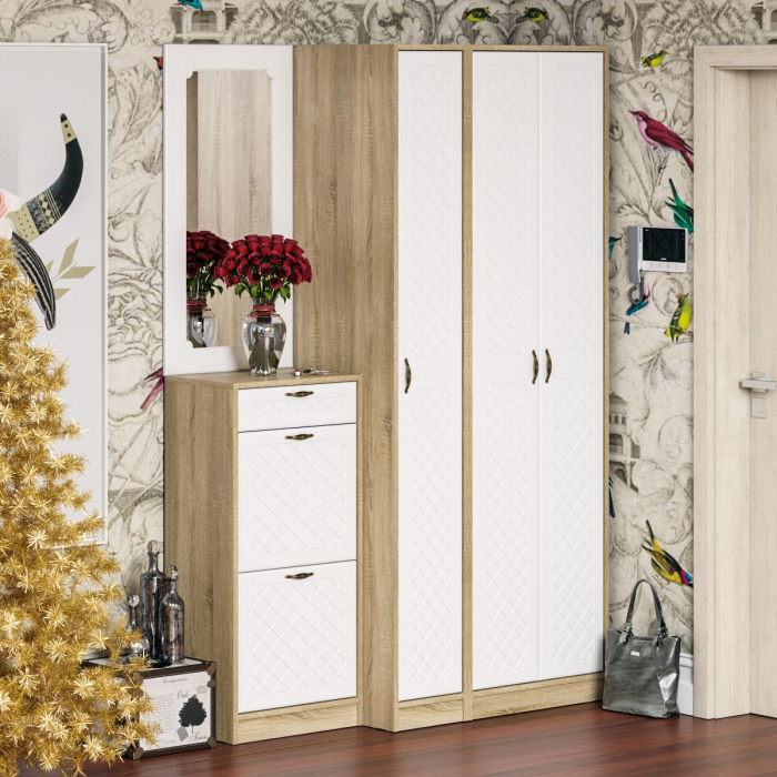 Прихожие, Модульная прихожая с зеркалом П-6-500 № 49 фрезеровка ромб