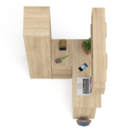 Угловой компьютерный стол с ящиками Мори МС-16 левый с книжной полкой и пеналом с полками