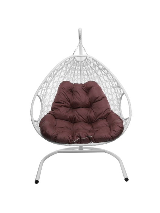 Подвесные кресла, Подвесное кресло ДЛЯ ДВОИХ ЛЮКС с ротангом белое