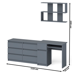 Большой комод на 6-ть ящиков Мори с компьютерным столом МС-1 левый и полка открытая на 900