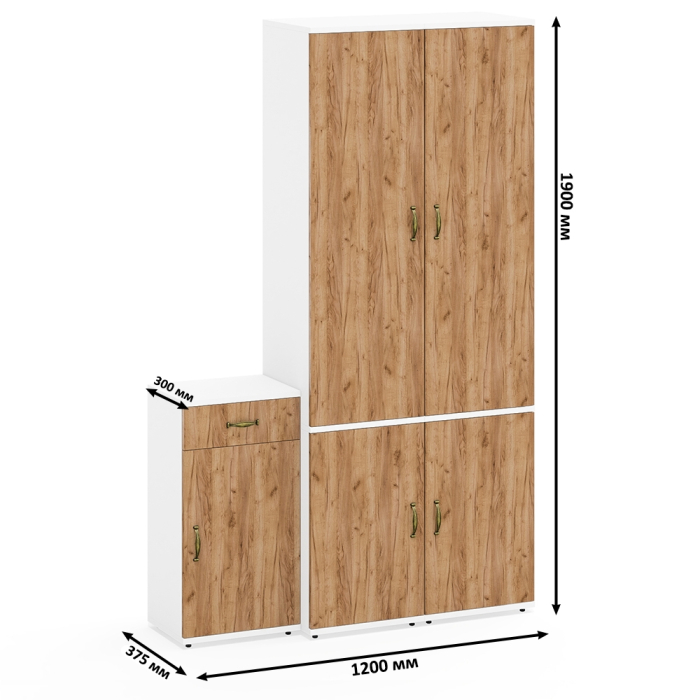 Домашние кабинеты, Тумбочка с ящиком и полкой за дверкой и два пенала пять полочек Лидер-8