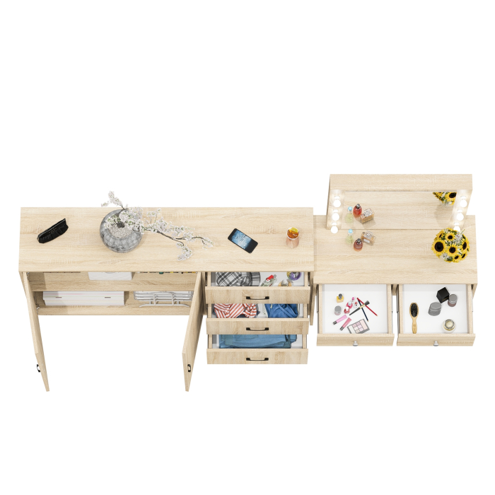 С зеркалом, Косметический столик с подсветкой СТ-5 в комплекте с комодом 123-1604