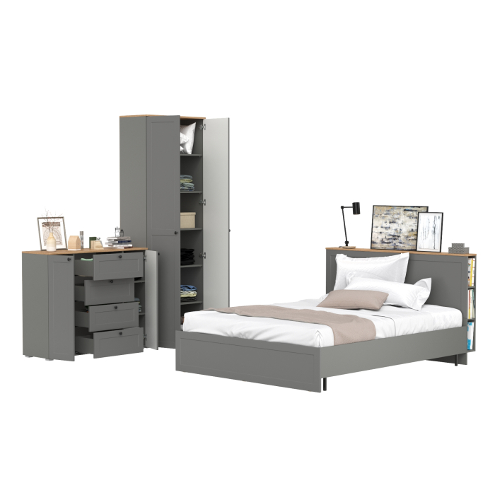 Спальные гарнитуры, Мебель для спальни Остин из кровати 1600 с основанием и шкаф двудверного с комодом 16.221