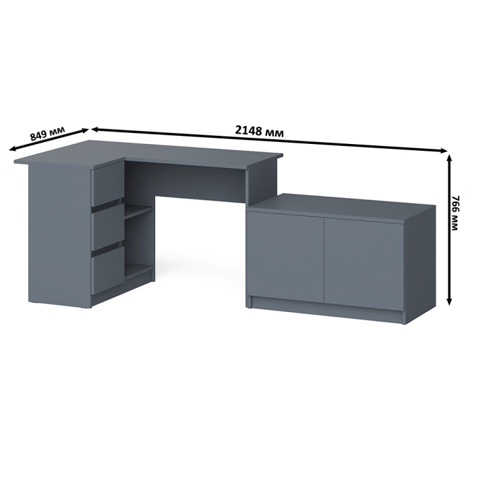 Угловые, Компьютерный угловой стол левое исполнение с широкой тумбой Мори МА-900