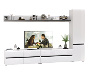 Две ТВ-тумбы с двумя навесными полочками и шкафом с полками Сидней