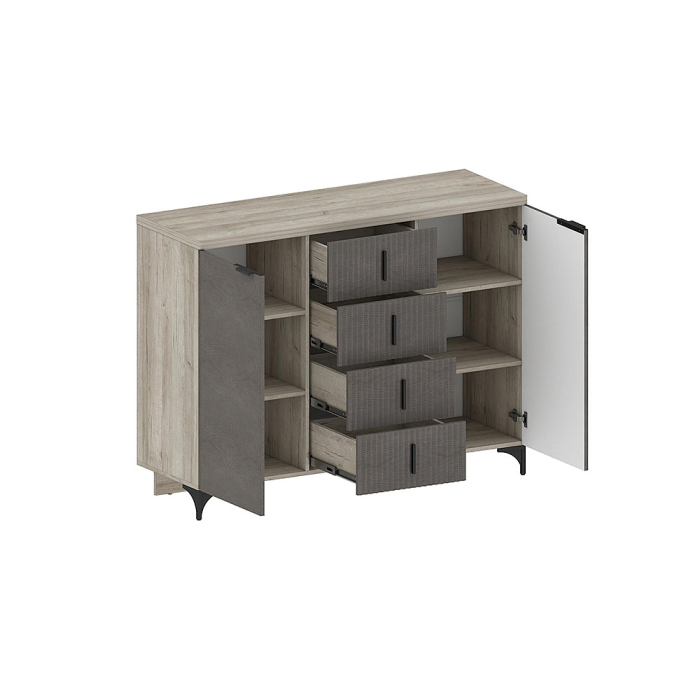 Комоды, Комод Шер КМ-2303, дуб серый, айронвуд серебро