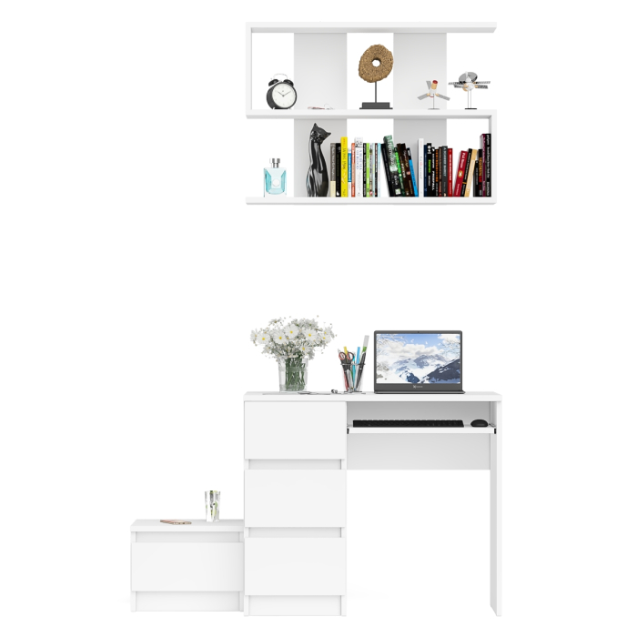 Прямые компьютерные столы, Стол компьютерный три ящика МС-6 левый с тумбочкой ТМП400 и навесной полкой 900 Мори