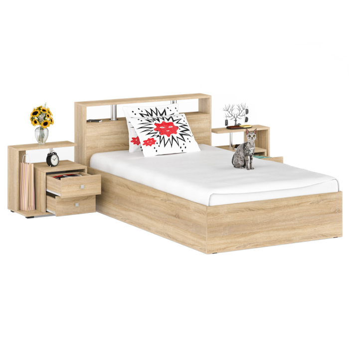 Спальные гарнитуры, Кровать Камелия 1200 с двумя прикроватными тумбами