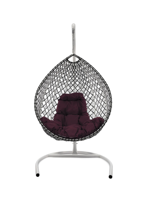 Подвесные кресла, Подвесное кресло КАПЛЯ ЛЮКС белая стойка двуцветное с ротангом