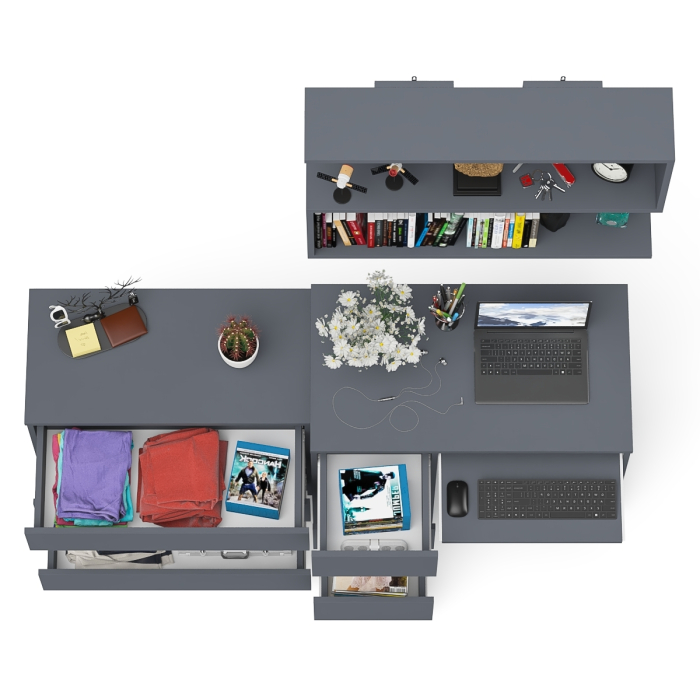 Прямые компьютерные столы, Компьютерный стол три ящика слева Мори с комодом Мори МК800.1 и полкой на 900