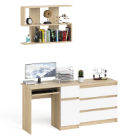 Прямые компьютерные столы, Комод три ящика МК800.1 с компьютерным столом Мори МС-1 правый и навесной полкой 900