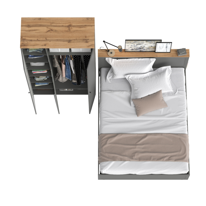 Спальные гарнитуры, Шкаф для одежды с зеркалом Остин с кроватью Остин с ортопедическим основанием