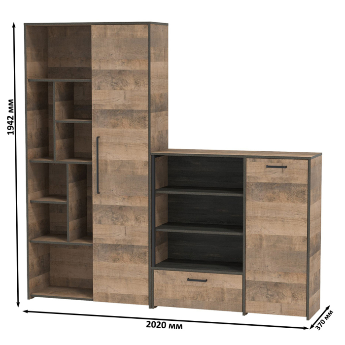 Стенки для гостиной, Шкаф-стеллаж и комод с ящиком и дверкой Трувор