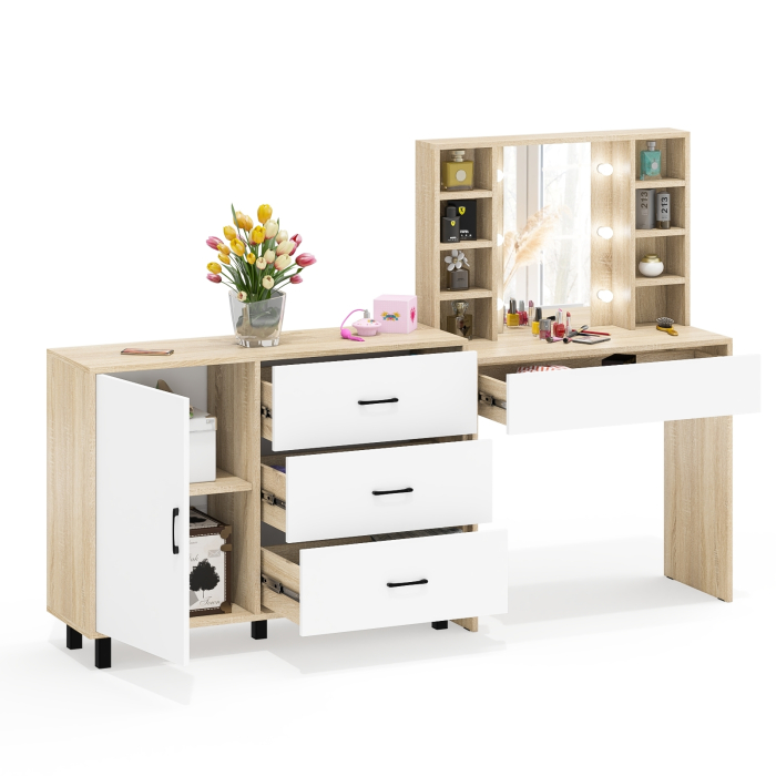 Туалетные столики, Туалетный столик с подсветкой 115 и комод с дверкой и 3-мя ящиками 122-1204