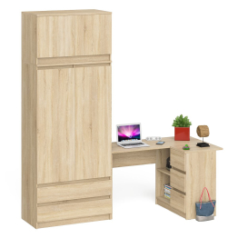 Угловой компьютерный стол - тумба справа со шкафом-комодом и антресолью Мори