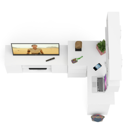 Угловой стол компьютерный Мори МС-16 левый с тумбой под ТВ и полкой для книг