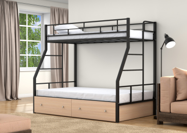 Двухъярусная кровать Раута Твист ящики дуб молочный