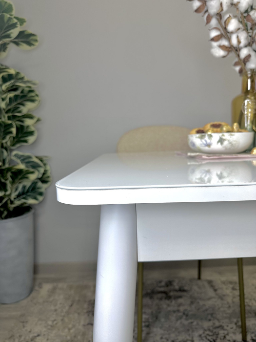 Обеденные столы, Стол Kenner 900 K раздвижной, стекло белый глянец