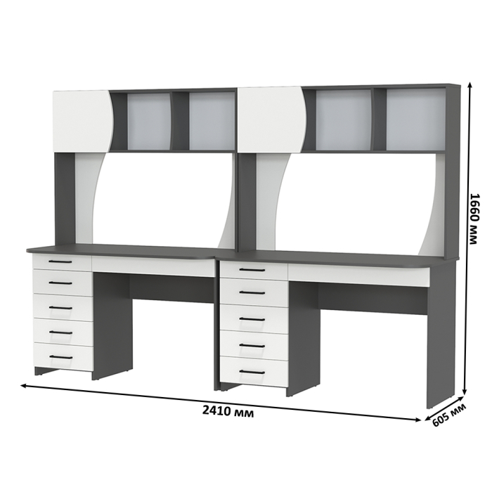 Прямые компьютерные столы, Комплект из двух рабочих столов Сигма и двух компьютерных кресел чёрных