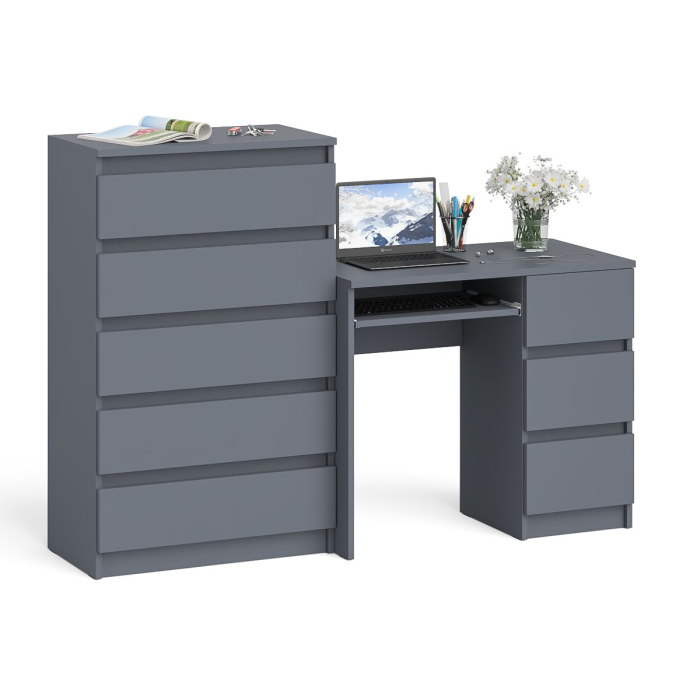 Домашние кабинеты, Высокий комод Мори на 700 5 ящиков и компьютерный стол Мори МС-6 тумба справа
