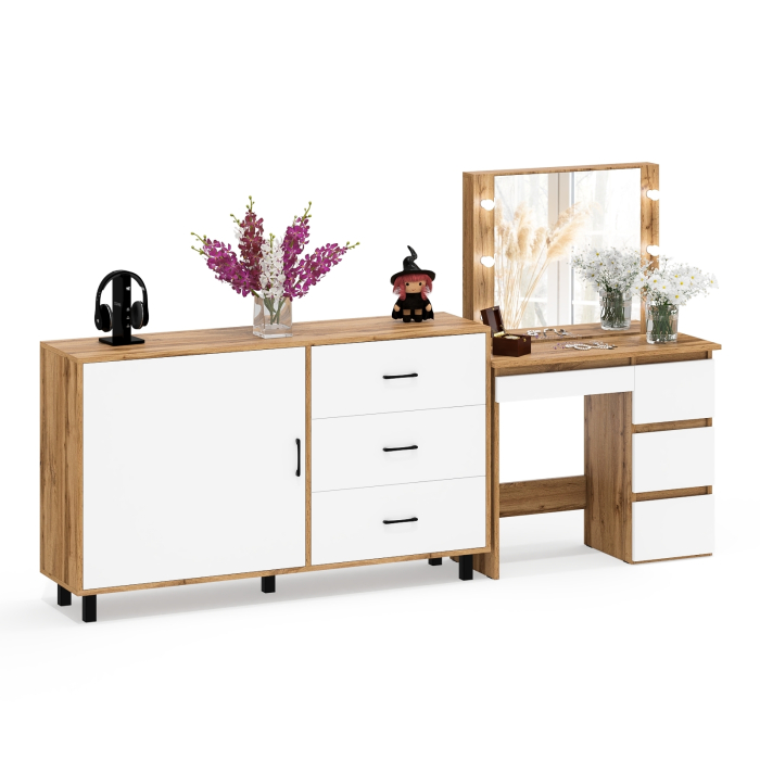 Туалетные столики, Столик косметический с подсветкой Сура и тумба-комод 122-1504