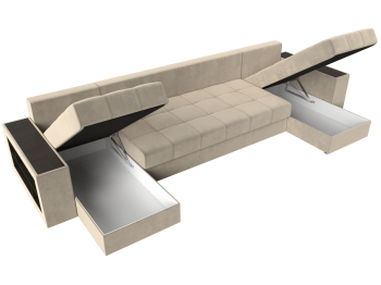 П-образный диван Дубай полки слева, микровельвет
