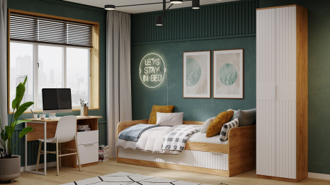 Шкаф комбинированный Хилтон 2-дверный исп.2, дуб крафт золотой, белый матовый