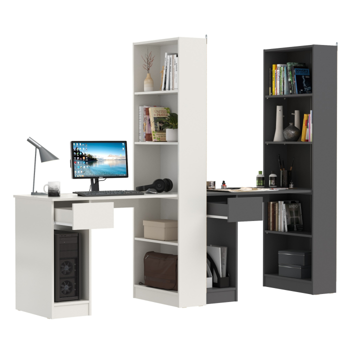 Прямые компьютерные столы, Два письменных стола Лайт 10.01 со шкафом с полками