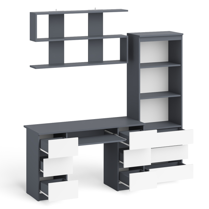 Домашние кабинеты, Рабочее место Мори из стола двухтумбового МС-2 с навесной полкой и стеллажом