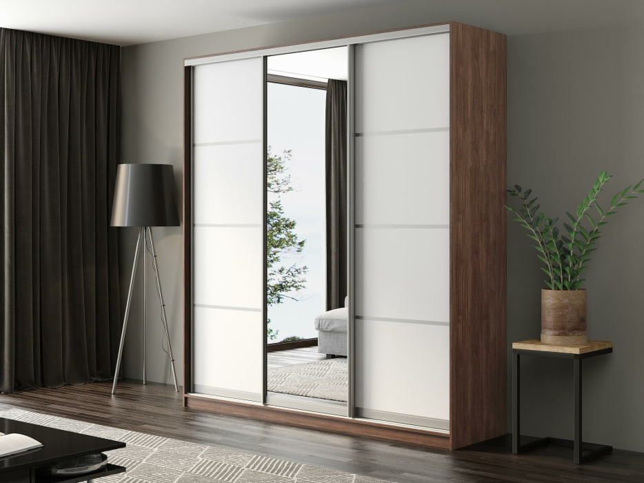 Шкафы-купе, Шкаф-купе Айсберг 220 ШАМОНИ ТЕМНЫЙ (белый/зеркало)