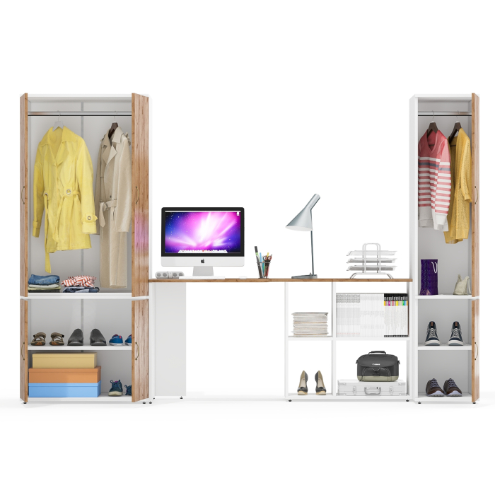 Домашние кабинеты, Пенал бельевой Лидер-8 23Б с рабочим столом-трансформером и шкафом МД 19Б