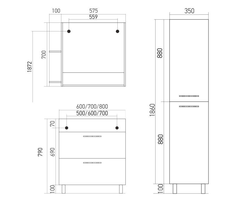 Мебель для ванных комнат, Набор мебели для ванной Mixline Сура-80 графит (зеркало, пенал, тумба, раковина)