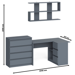 Книжная навесная полка Мори с угловым компьютерным столом МС-16 правым и комодом Мори МК800.4
