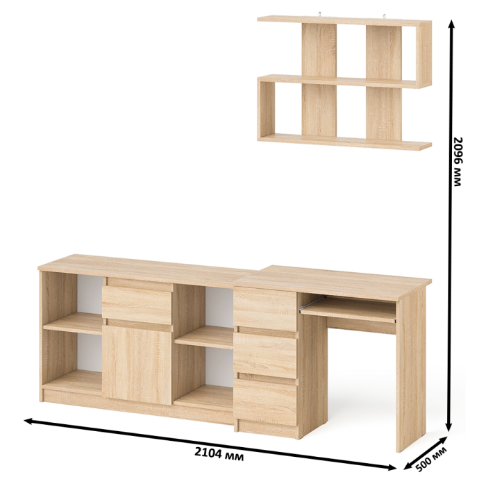 Прямые компьютерные столы, Тумба Мори МТВ1204.1 с компьютерным столом МС-6 левый и полкой 900