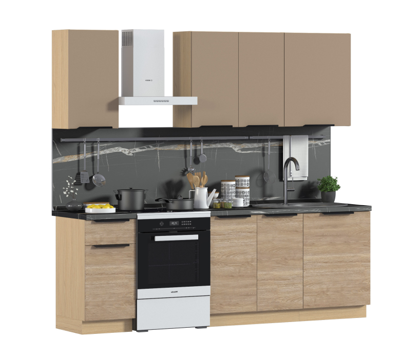 Кухонные гарнитуры, Кухня Регина серия Valencia Дуб Винченца/Кофе, Дуб Европейский 1,8-2,4 м (Валенсия)