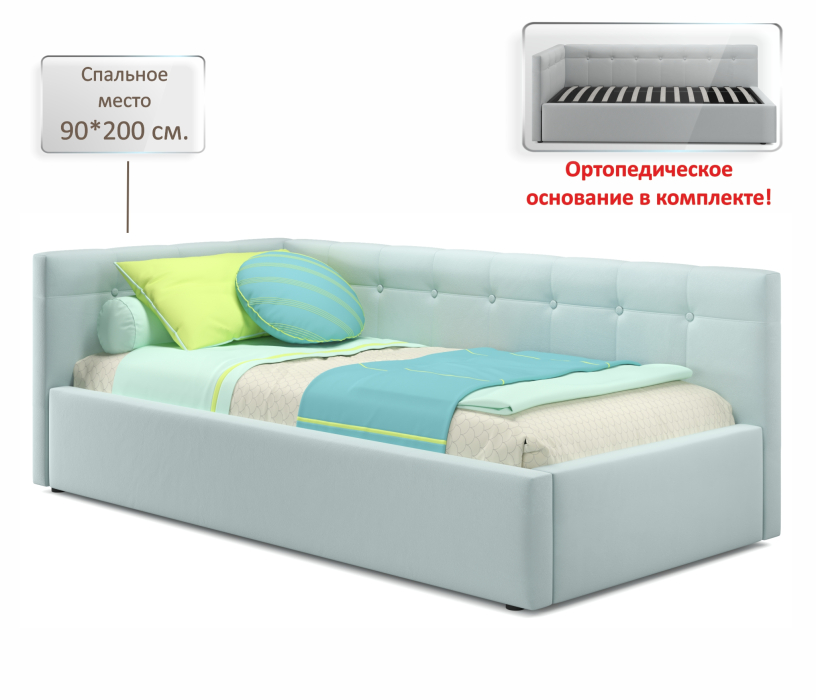 Мягкая кровать, Односпальная кровать-тахта Bonna 900 ортопедическим основание с матрасом ГОСТ