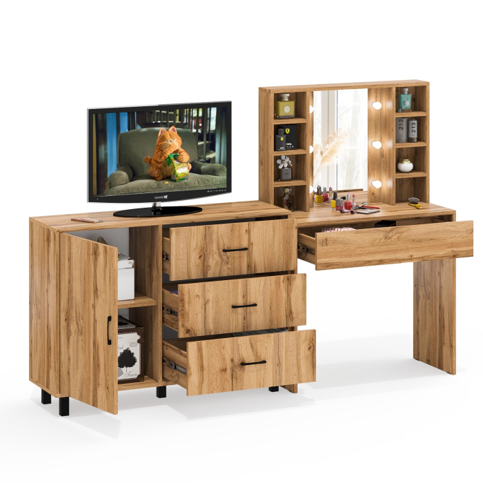 Туалетные столики, Туалетный столик с подсветкой 115 и комод с дверкой и 3-мя ящиками 122-1204