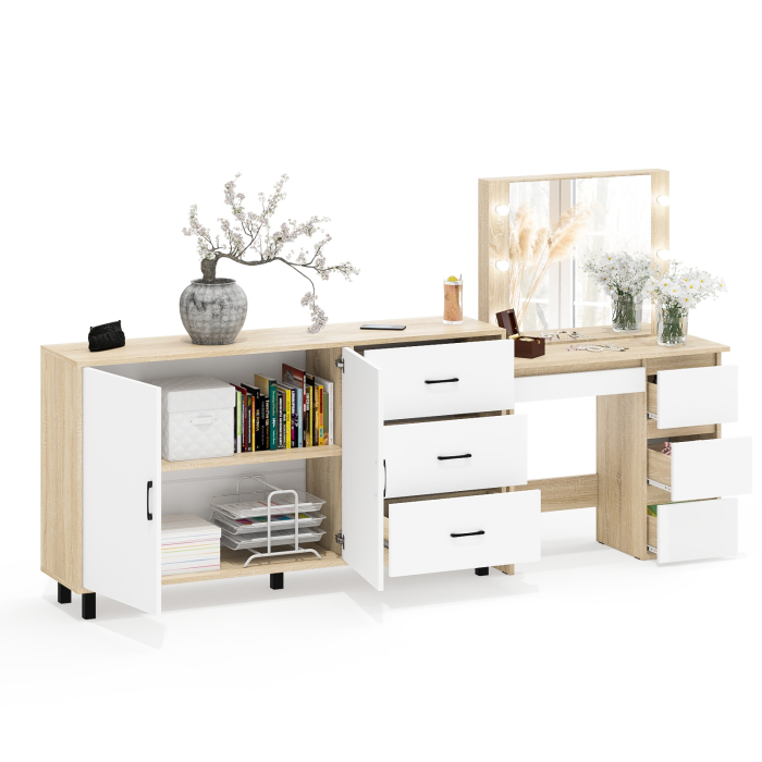 С зеркалом, Косметический столик Сура с зеркалом и подсветкой и с тумбой-комодом 123-1604