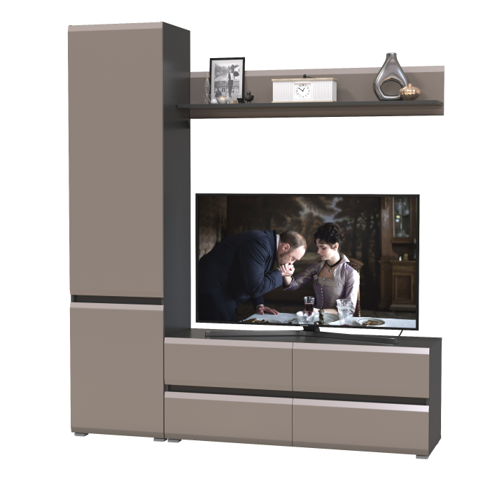 Стенки для гостиной, Широкий шкаф-пенал Сидней с полочкой и ТВ-тумбой