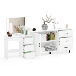 Косметический столик Сура с зеркалом и подсветкой и с тумбой-комодом 123-1604