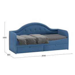 Кровать Адель с мягкой спинкой тип 1, велюр синий