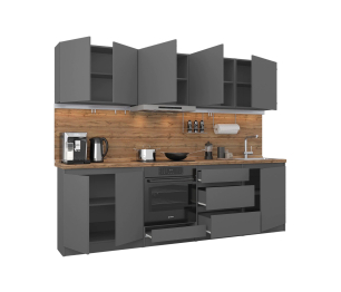 Кухонный гарнитур Леон прямой 260 см, диамант серый