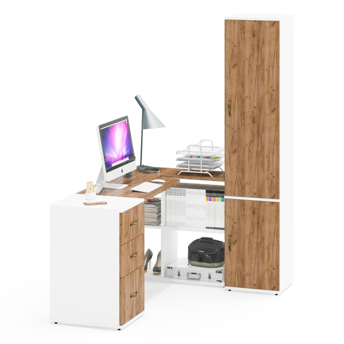 Домашние кабинеты, Лидер-8 уголок для школьника из стола с тумбочкой и узкого шкафа для одежды