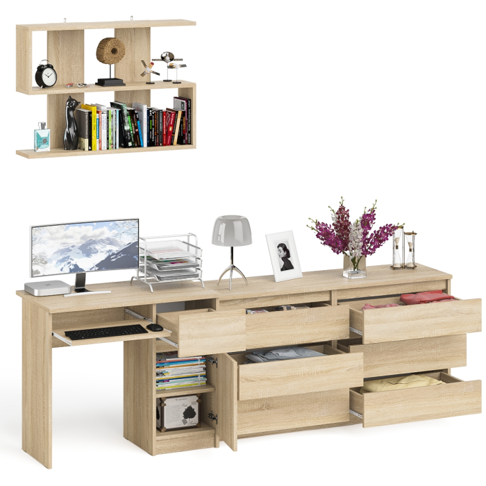 Домашние кабинеты, Комод шесть ящиков Мори МК1380.6 со столом с ящиком и дверкой справа и полка