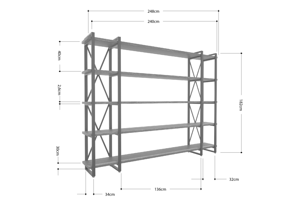 Стеллажи, Стеллаж Айсберг Лофт 240х182-4 v4 черный