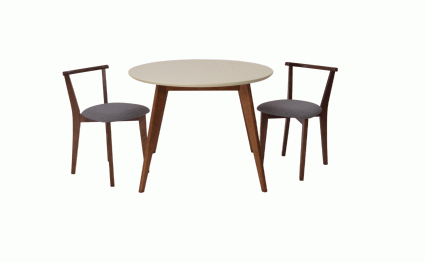 Стол Сканди К 100 орех/слоновая кость со стульями Франк орех рогожка серый